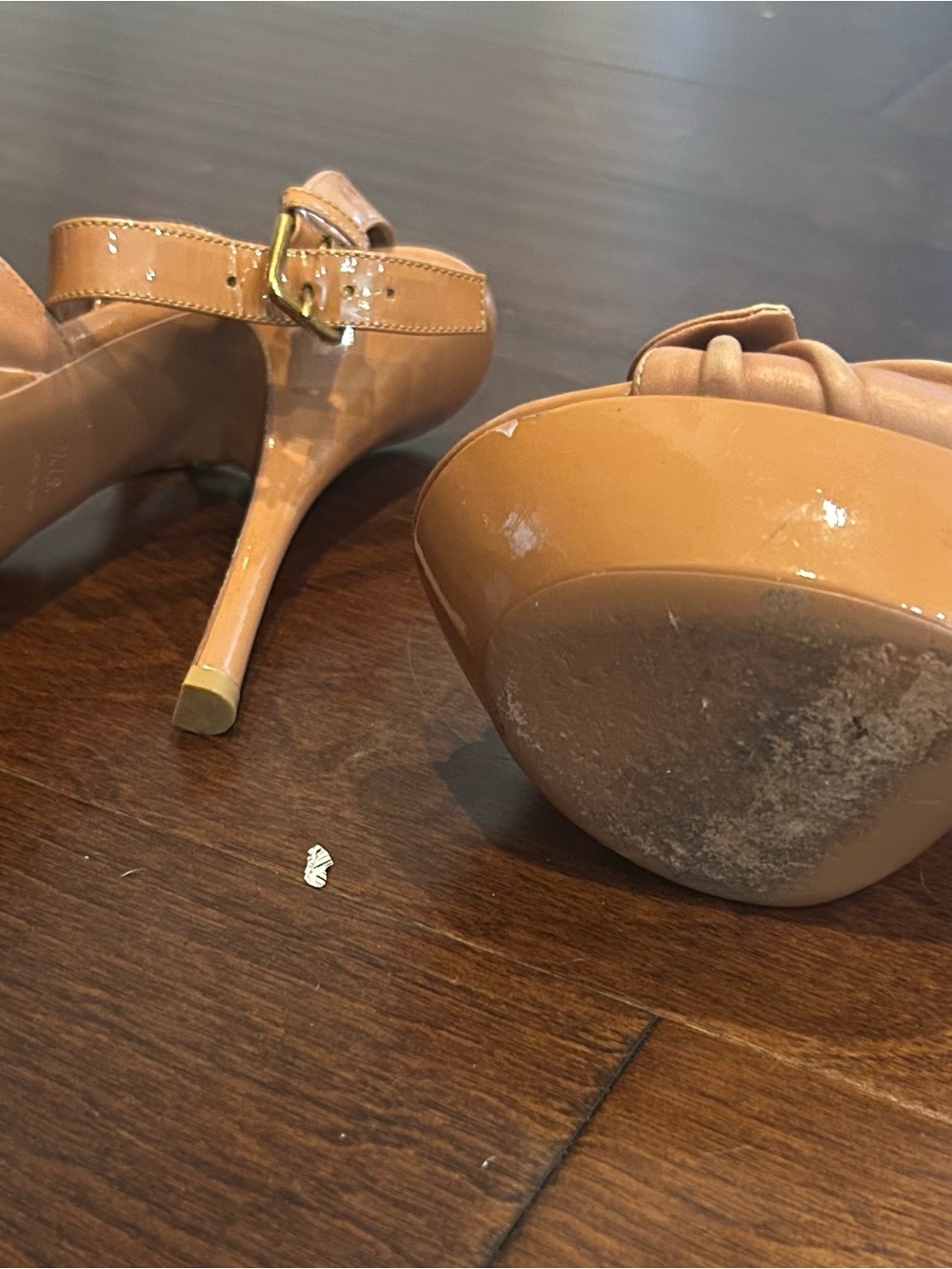 YSL SAINT LAURENT "POPPY" 105 BOW MARY JANE PLATFORM LEATHER DARK NUDE SANDALS - Picture 3 of 4